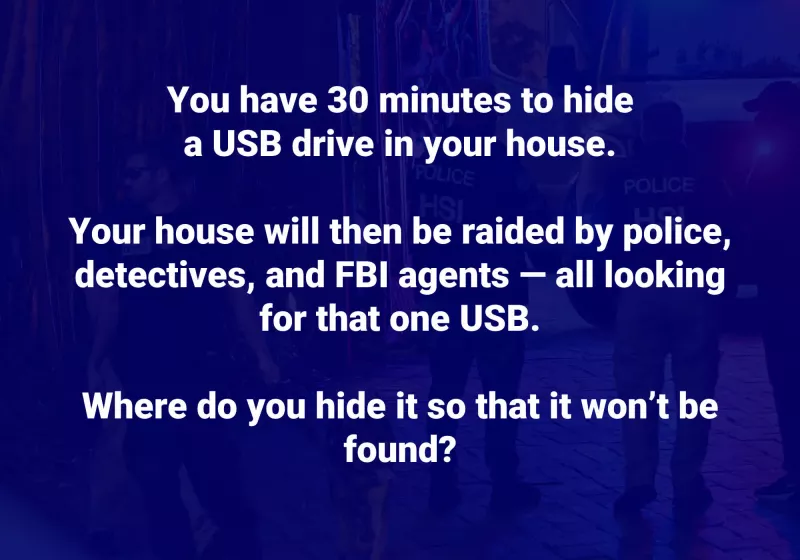 You have 30 minutes: Where would you hide a USB drive from the FBI?