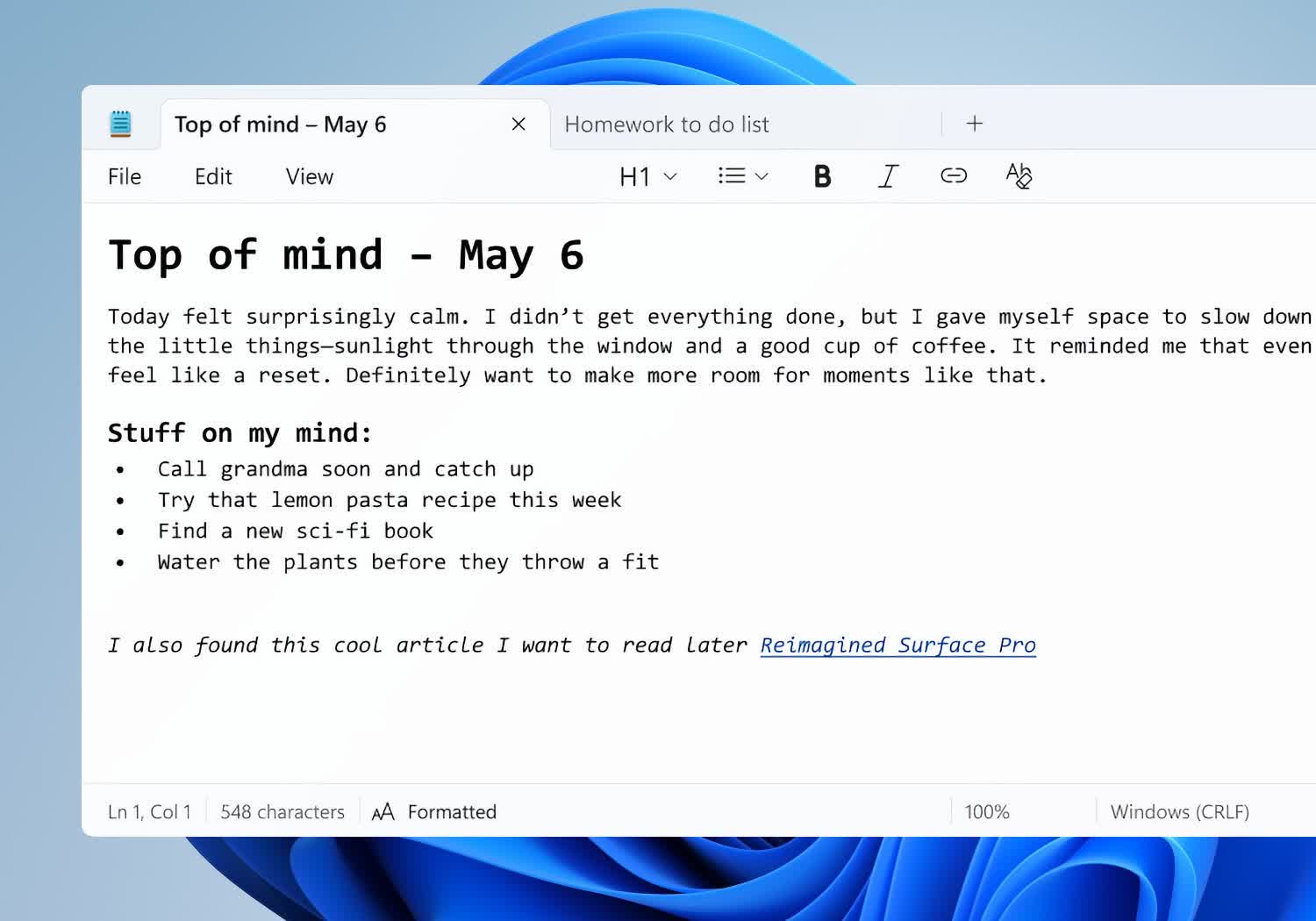 Notepad gets bold, italics, and Markdown support in latest update