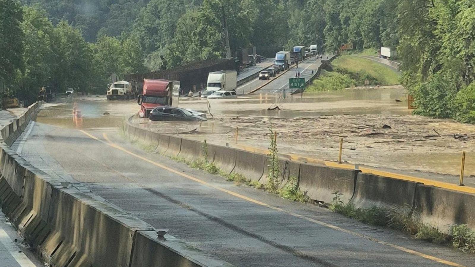 Flooding and rock slides close heavily damaged I-40 section in Smoky Mountains