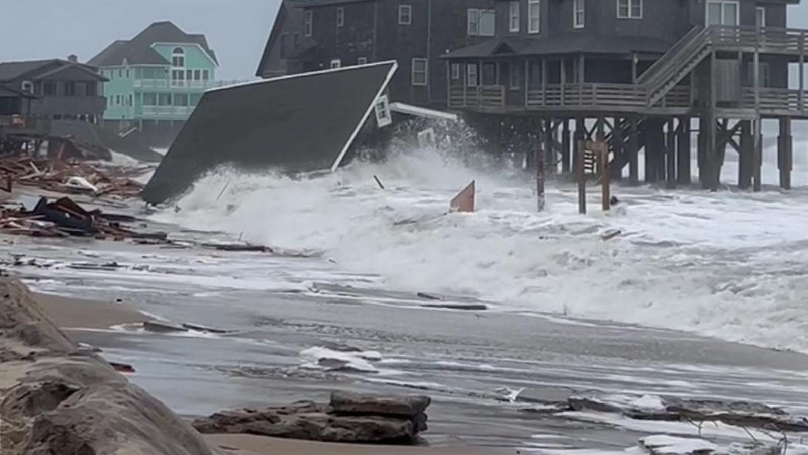 5 homes collapse into the surf of the Outer Banks as hurricanes rumble in Atlantic