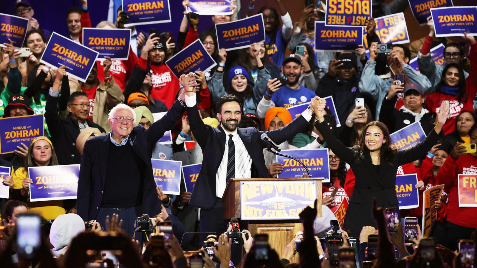 New York mayoral candidate Zohran Mamdani rallies voters with support from Bernie Sanders and AOC