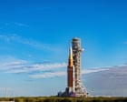 Nasa moon rocket creeps to its launchpad in preparation for astronaut flight