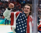‘He is an animal’: Jack Hughes loses teeth then scores Olympic ice hockey winner for US