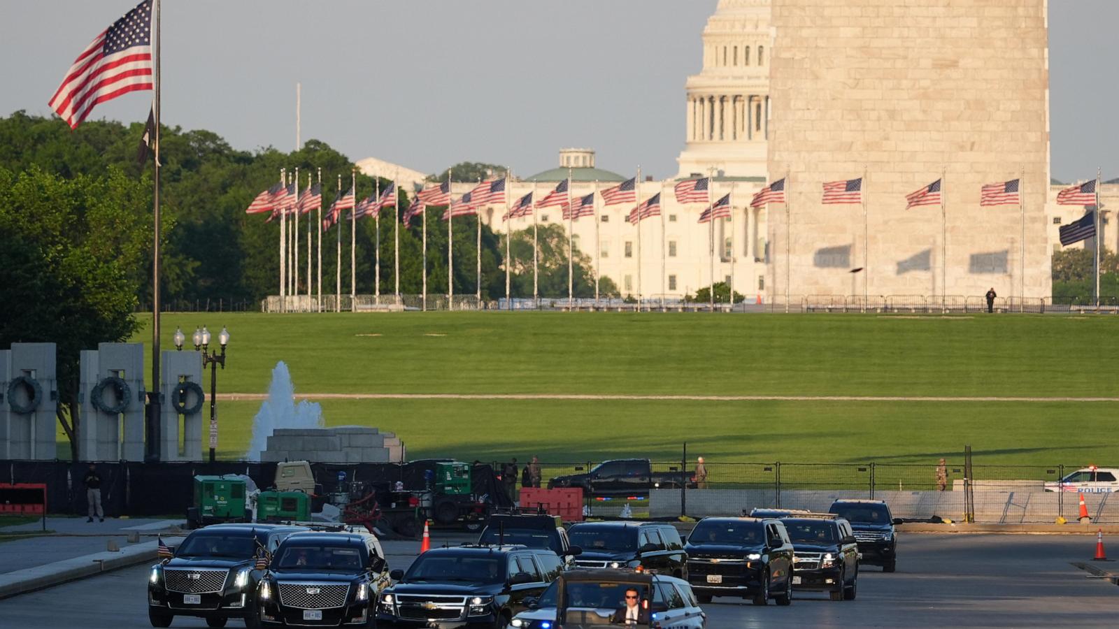 Trump drives across Lincoln Memorial Reflecting Pool to inspect new blue coating he's putting on it