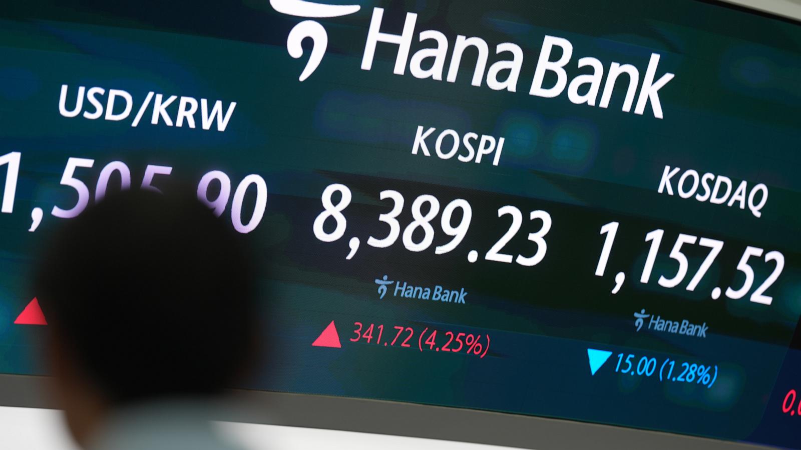 Asian shares are mostly higher, tracking Wall Street's fresh records, and oil prices fall