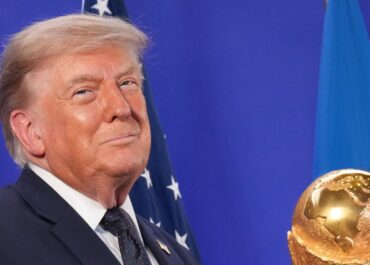 Trump celebrates the World Cup as a US victory as he prepares to present trophy to the winning team